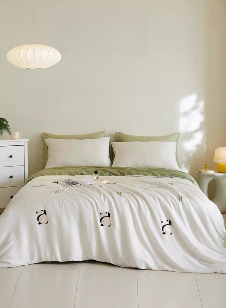 High end 60S Pro Lanjing Tencel Cartoon Embroidery Four piece Set Summer Ice Silk  Sleeping Bed Sheet Quilt Cover Bedding Suitable for 1.5m/1.8m Bed Sheet Four Piece Set - Image 2